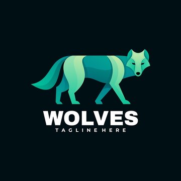 Vector Logo Illustration Wolves Gradient Colorful Style.