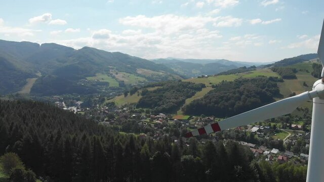 Aerial Panorama of Beskid Sadecki from wind turbine in village Rytro