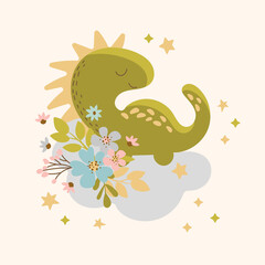 DINO BIRTHDAY Hand Drawn Vector Illustration Baby Apparel Set