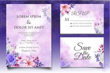 Elegant watercolor floral wedding invitation card set