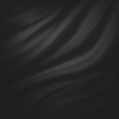 black background texture of abstract cloth of wavy folds of silk satin or velvet material or gray luxury background design in elegant fancy curves, black draped cloth