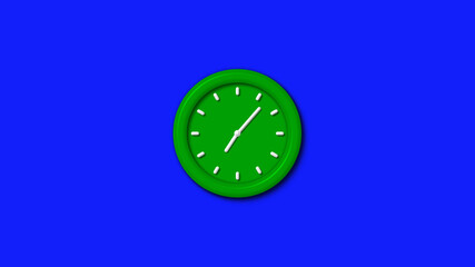 Amazing green color 3d wall clock isolated on blue background,3d wall clock