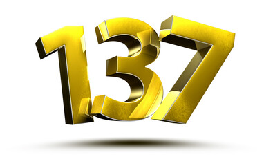 3D illustration Numbers 137 Gold isolated on a white background.(with Clipping Path)