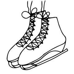 A pair of skates for winter fun.  For skating on ice.  Vector illustration.  Doodle style.  Drawn by outline.
