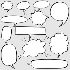 Hand drawn set of speech bubbles. Doodle set element. Vector illustration.