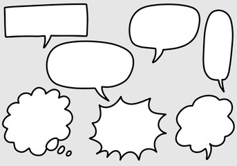 Hand drawn set of speech bubbles. Doodle set element. Vector illustration.