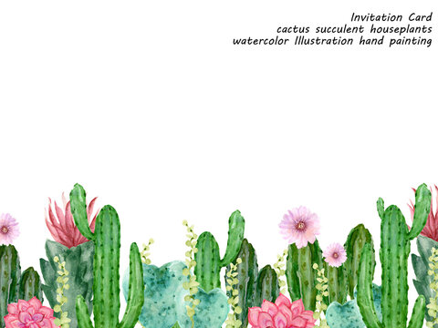 Watercolor cactus and succulent plants botanical invitation party isolated on white background Flower illustration template card for your projects, greeting cards ,textile fabric