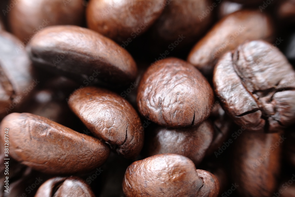 Sticker coffee beans on a wooden background