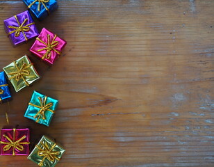 New Year's gift boxes on a yellow background