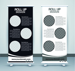 Roll up brochure flyer banner design vertical template vector, abstract geometric background, modern x-banner and flag-banner, rectangle size.