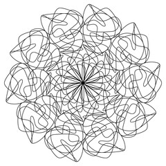 Easy abstract mandala with curves, basic and simple mandalas coloring book for adults, seniors, and beginners. Digital drawing. Floral. Flower. Oriental. Book Page. Vector.