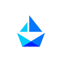 sailboat and mail for communication application logo design