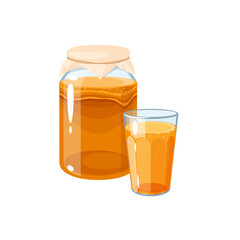 Kombucha fermented tea in glass jar. Vector illustration flat cartoon icon isolated on white background.