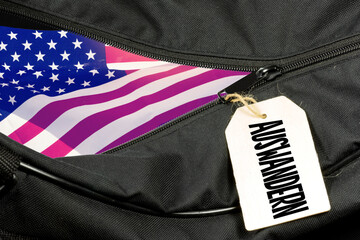 Eine Tasche, Flagge von USA und Auswandern nach Amerika