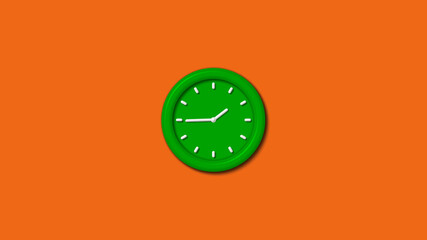 New green color 3d wall clock isolated on brown background,3d wall clock