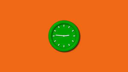 Amazing green color 3d wall clock isolated on brown background,12 hours clock isolated,3d wall clock