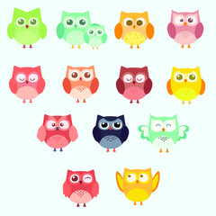 cartoon owls illustration collection flat design