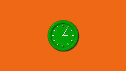 Amazing green color 3d wall clock isolated on brown background,12 hours clock isolated,3d wall clock