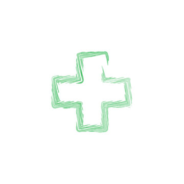 watercolor medical cross. pharmacy brush style emblem. Stock vector illustration isolated on white background.