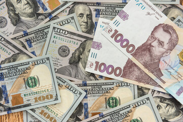money concept exchange. dolla to uah gryvna bills