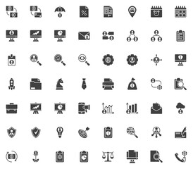 Business and finance vector icons set, modern solid symbol collection, filled style pictogram pack. Signs, logo illustration. Set includes icons as currency exchange, bank money protection, management