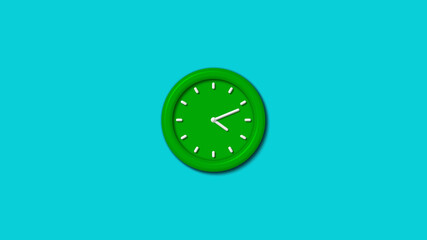 Amazing green color 3d wall clock isolated on cyan background,3d wall clock