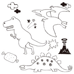 ゆるい恐竜の線画イラストセット © Tabata Art Studio