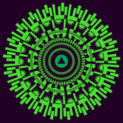 Obraz premium An abstract neon green circular mandala shape background image.