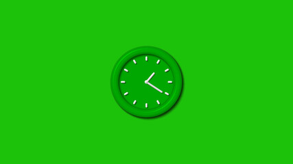 Amazing green color 3d wall clock isolated on green background,3d wall clock