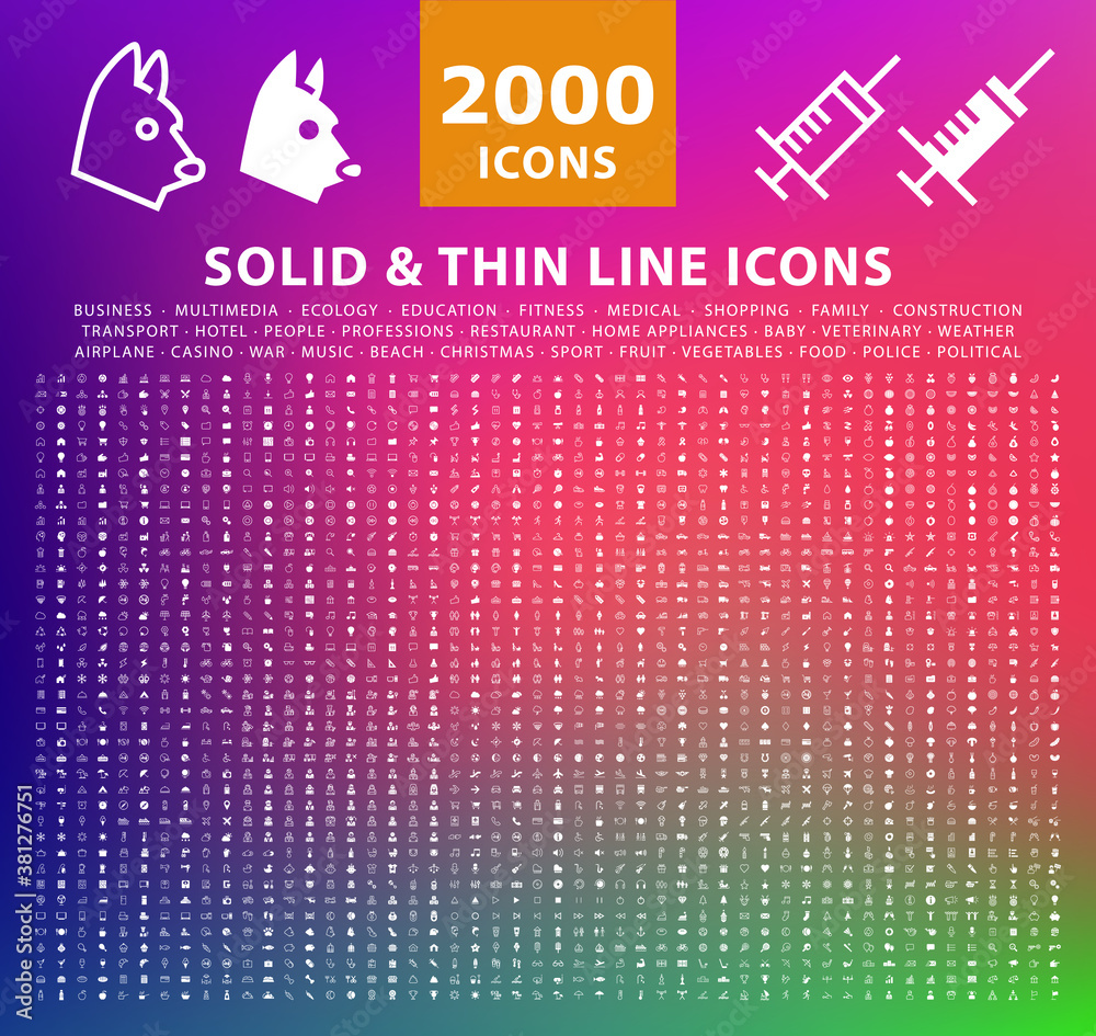 Wall mural set of 2000 high quality thin line icons . isolated vector elements