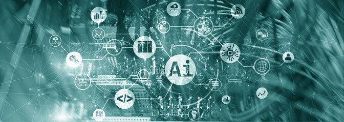 Artificial Intelligence Panoramic Background. For your business project. Ai Technology 2020.