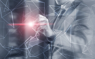 Concept of Network internet communication. 3d line. Engineer in the server room.