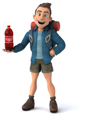 Fun illustration of a 3D cartoon backpacker