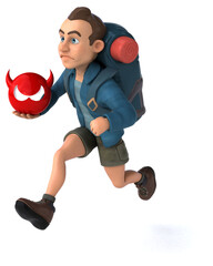 Fun illustration of a 3D cartoon backpacker