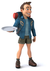 Fun illustration of a 3D cartoon backpacker