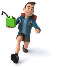 Fun illustration of a 3D cartoon backpacker