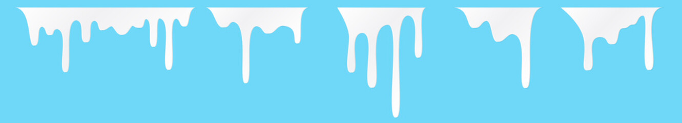 White melt drips or liquid sauce and milk drops. White liquid or melted chocolate drips, milk current paint.