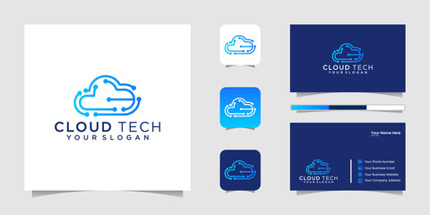 Cloud technologies logo. Cloud logo. Best cloud technologies logo. Cloud line art logo. Cloud chip logo and business card