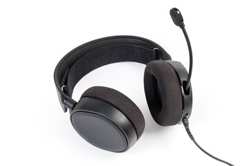 Fototapeta na wymiar Wired headset with full size headphones on a white background