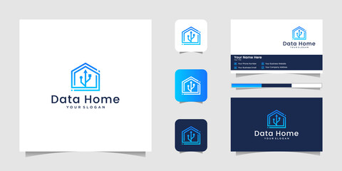data home , home technology with usb logo and business card