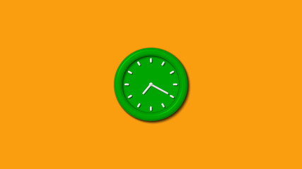 Amazing green color 3d wall clock isolated on orange background,3d wall clock