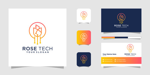 Fototapeta na wymiar tech flower ,digital rose logo and business card