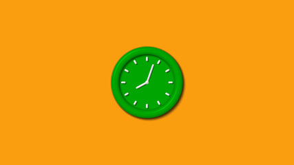 Amazing green color 3d wall clock isolated on orange background,3d wall clock