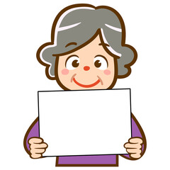 パネルを持った人物のイラスト／高齢女性