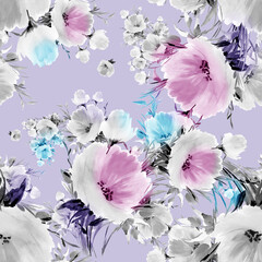 Seamless pattern watercolor flowers