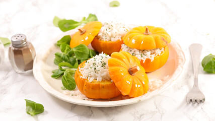 baked little pumpkin, stuffed with rice- vegetarian food