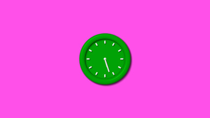 New green color 3d wall clock isolated on pink background,clock icon,wall clock