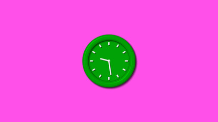 New green color 3d wall clock isolated on pink background,3d wall clock