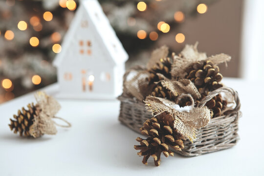 Christmas home decor, beautiful holiday decoration. High quality photo.