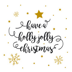 christmas word with gold star and snowflakes background